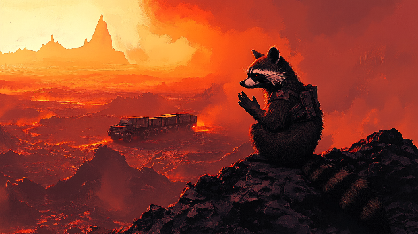 A raccoon watches your convoy from the shadows